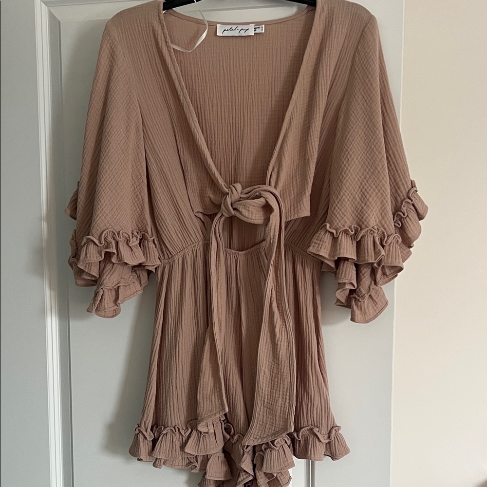 Petal & Pup Beige Textured V-Neck romper